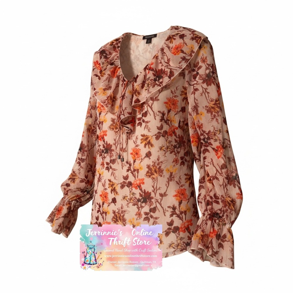 Roamans Floral Chiffon Ruffle Blouse Orange Yellow Pink Plus Size 22W